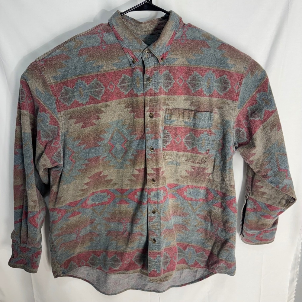 Cabelas Button Down Shirt Mens 2XL Multicolor Southwestern Aztec Cotton Print
